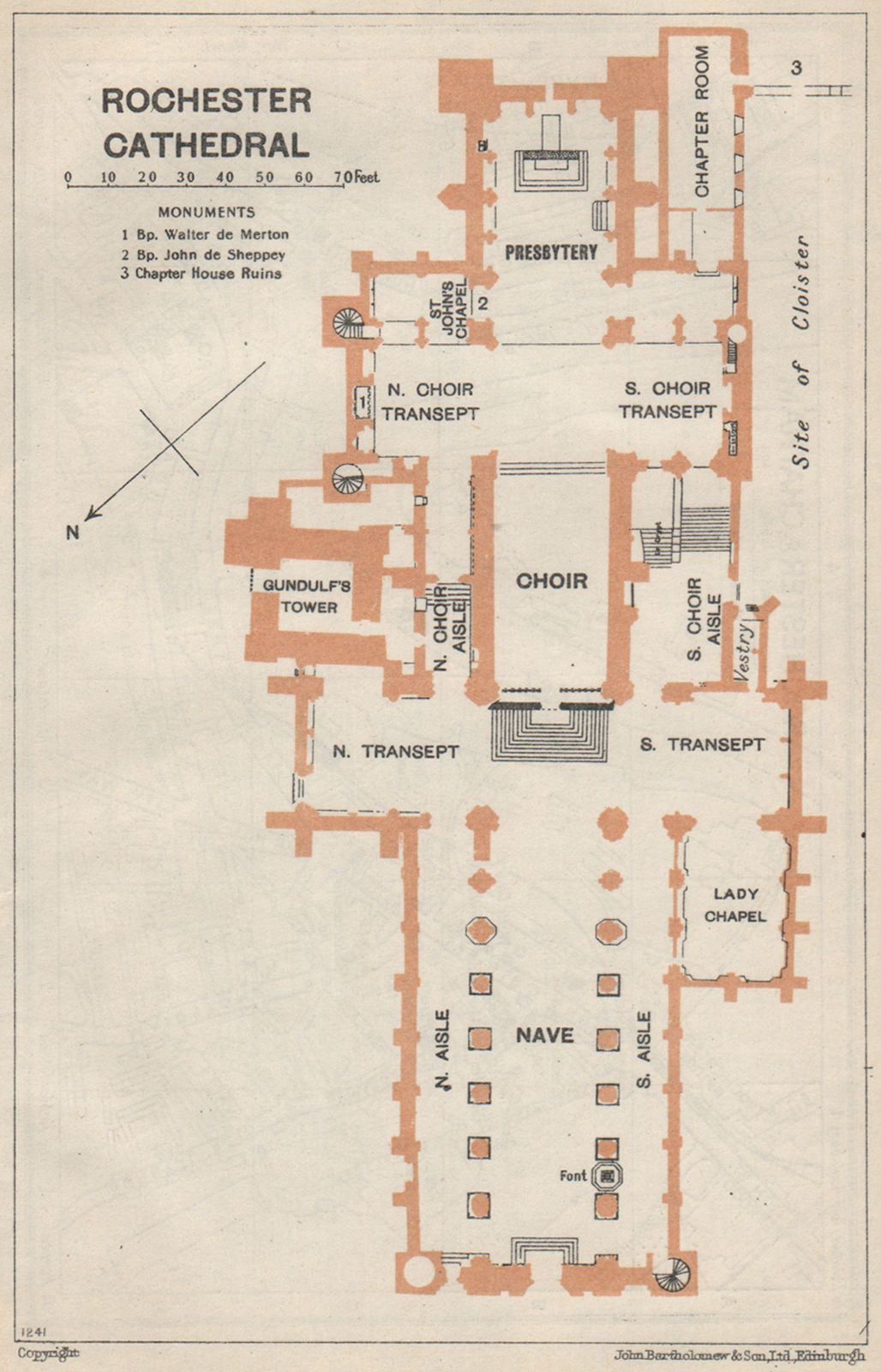 ROCHESTER cathedral vintage floor plan. Kent 1957 old vintage map chart